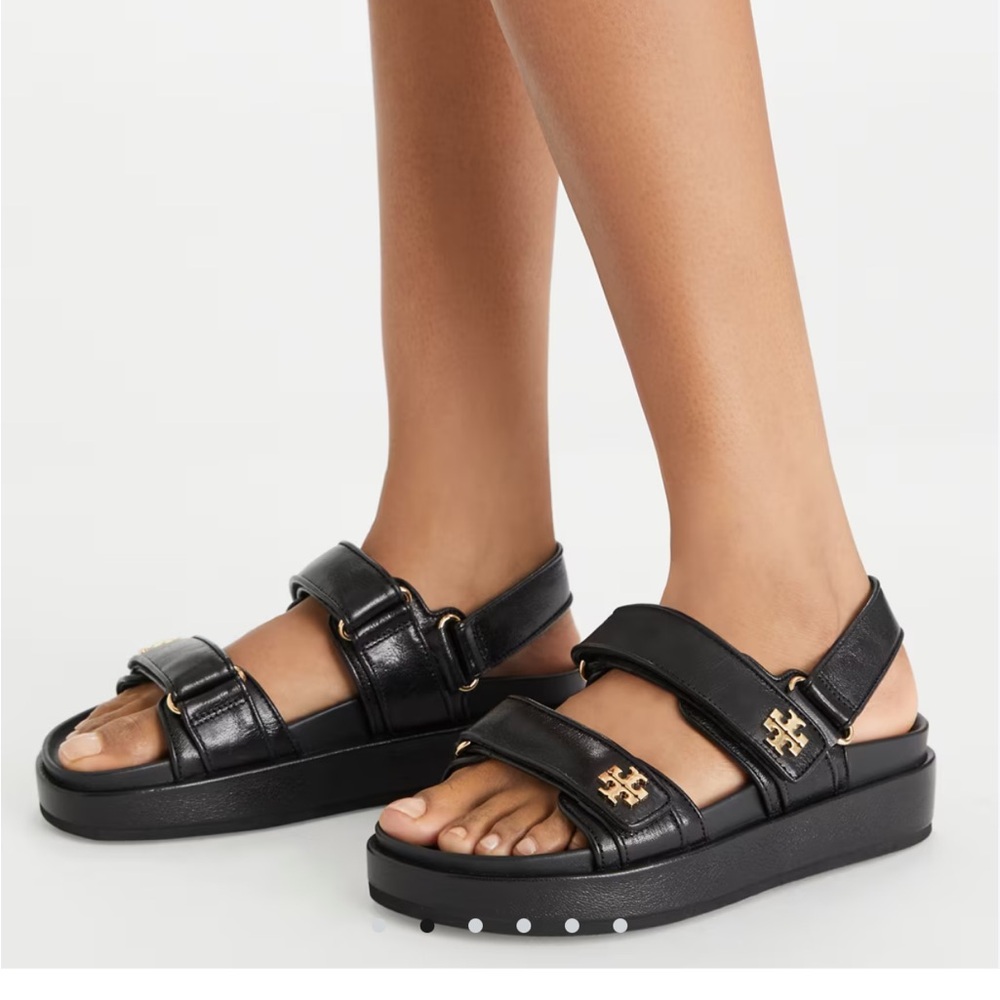 NIB Tory Burch Kira Sport Sandal size 8.5. Black leather with Gold Hardware.